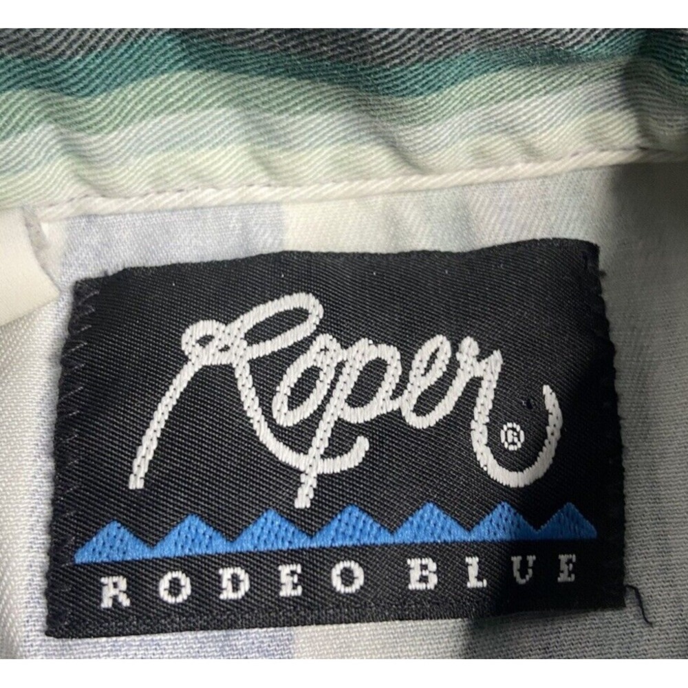 Vintage Roper Shirt Men XL Green Stripe Western Cowboy Heavy Brushpopper Pearl - Picture 5 of 10